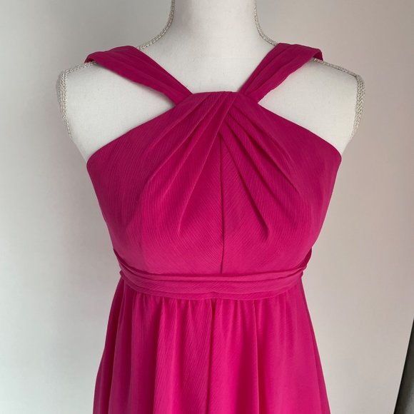 David's Bridal Pink High Neck Sleeveless Mini Dress 2 Jr. Bridesmaid Formal - Picture 3 of 7
